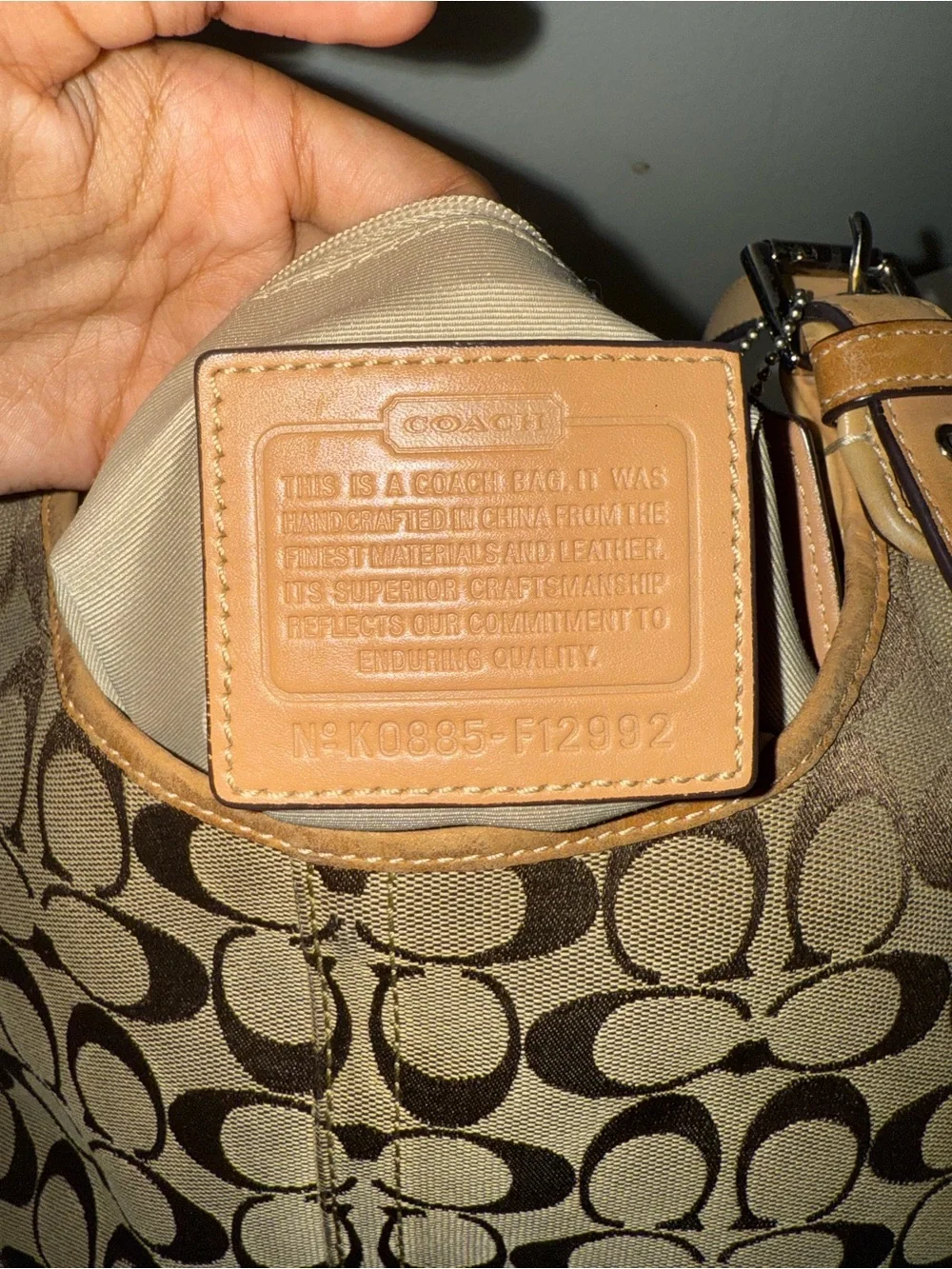 Coach Monogram Canvas Shoulder Bag in Brown and Tan